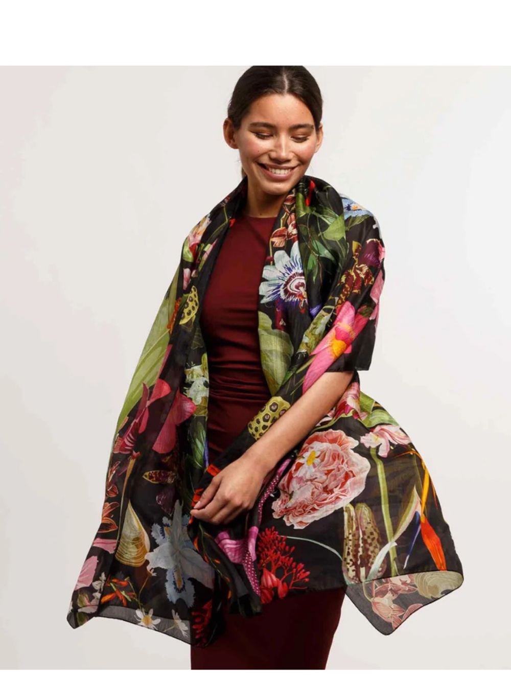 BOTANICAL GARDEN OVERSIZED SILK WRAP Fraas NWT